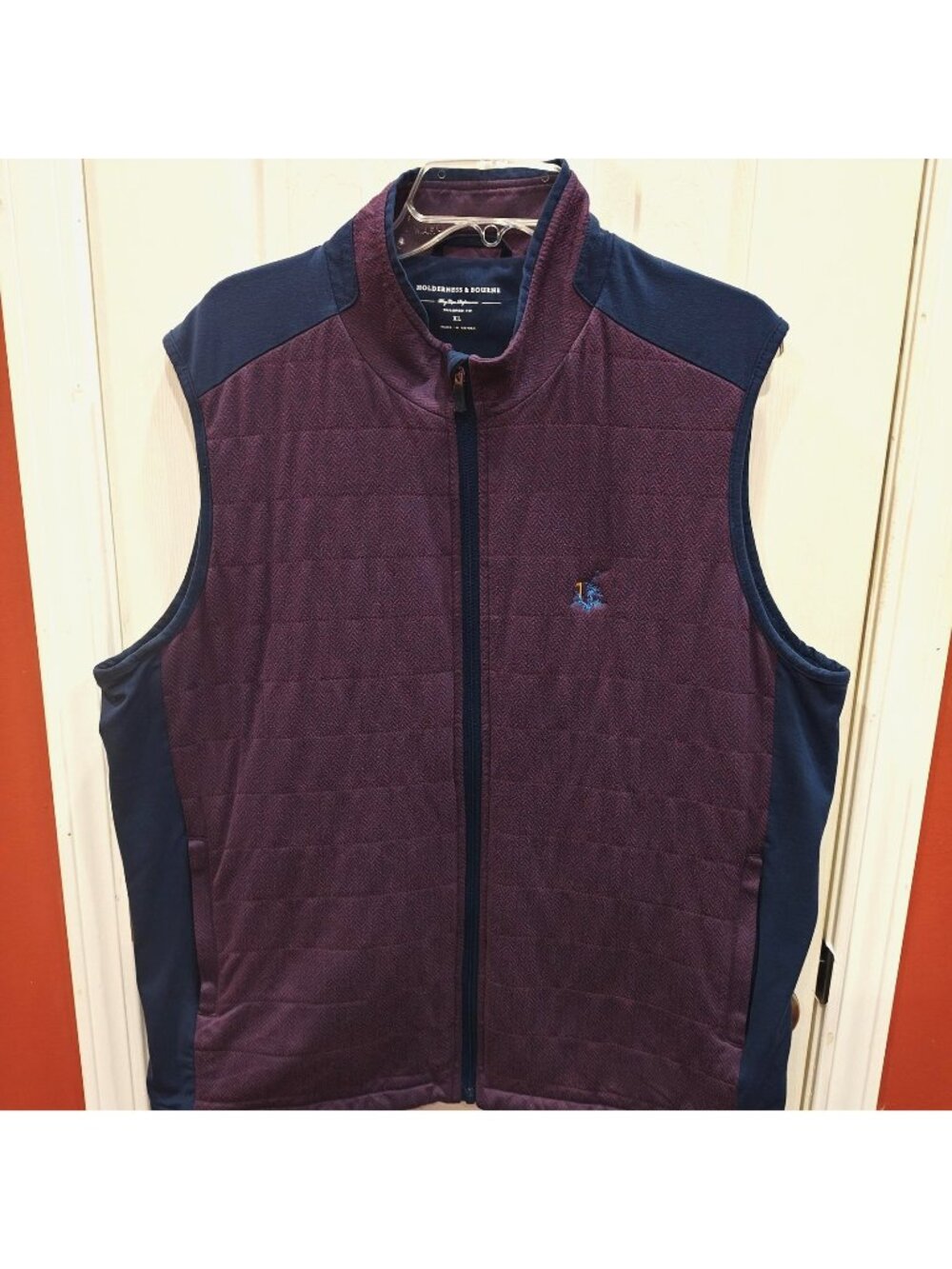 Holderness & Bourne The Perry Vest Mens XL Red Blue Golf Herringbone Quilted